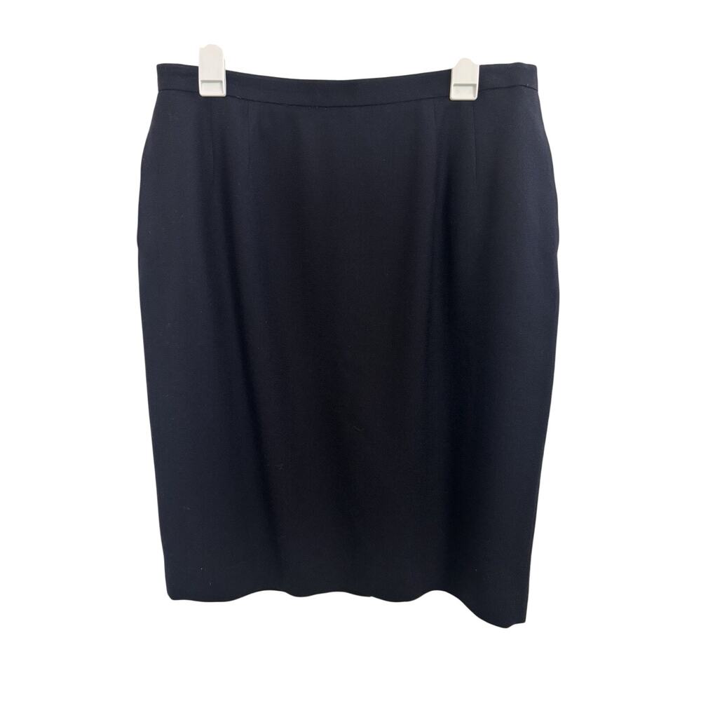 Vtg 40s 50s 100% Wool Navy Blue Knee Length Pencil Skirt 16 Talon USA Pockets